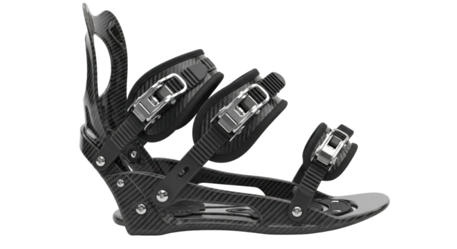 Carbon fiber snowboard binding with adjustable straps and buckles