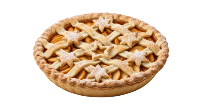 Freshly baked star-crusted apple pie with lattice design