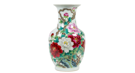 Elegant porcelain vase with colorful floral design and peony patterns