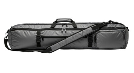 Sleek silver duffel bag with adjustable strap and multiple pockets