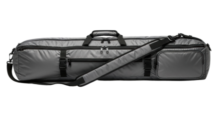 Sleek silver duffel bag with adjustable strap and multiple pockets