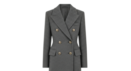 Elegant double-breasted gray coat with gold buttons