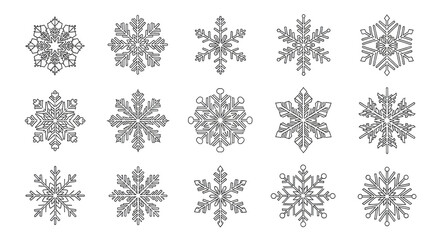 Intricate snowflakes on black background: detailed winter designs