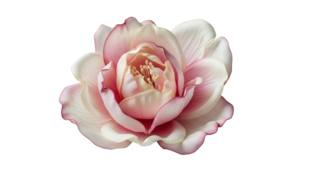 Elegant pink and white rose flower with delicate petals on black background
