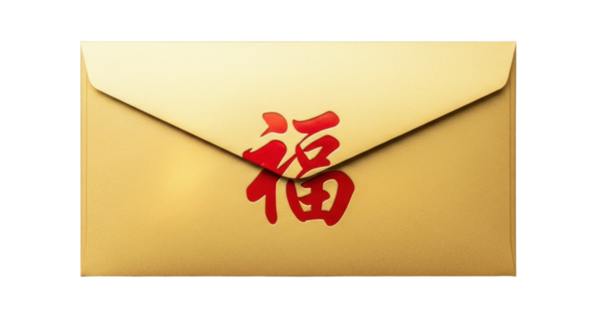 Gold envelope with red chinese character for good luck and prosperity