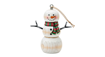 Festive snowman ornament with plaid scarf and branch arms