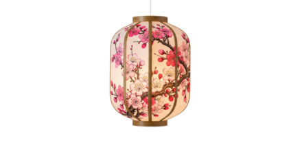 Cherry blossom lantern with pink floral design and wooden frame
