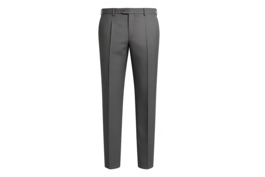 Elegant grey men's formal trousers with pleats, isolated on transparent background