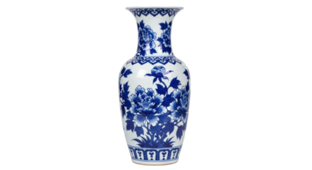 Elegant blue and white porcelain vase with floral design