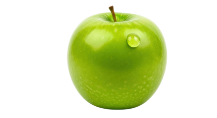 Fresh green apple with water droplet on black background