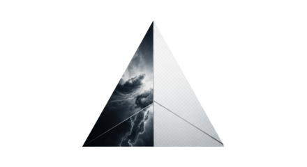 Dramatic lightning inside geometric pyramid against black background