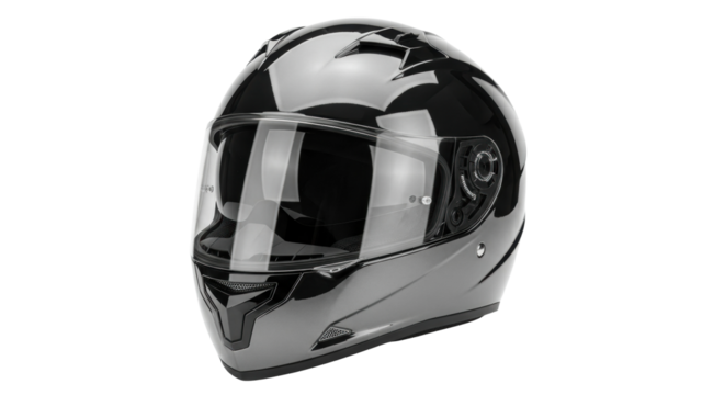 Sleek modern motorcycle helmet with glossy black and silver design
