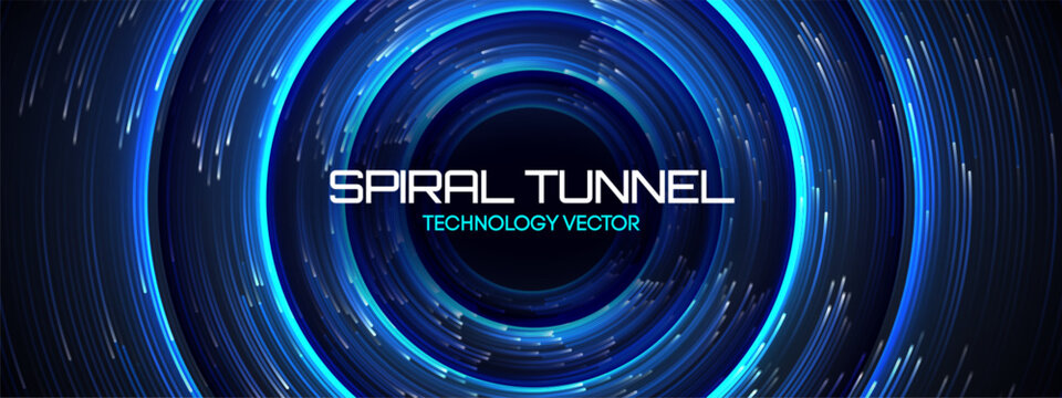 Spiral tech circular with background line abstract circle pattern and radial whirlpool. Futuristic template light with element blue 3D logo and business ripple white. Orbit sphere design with tunnel