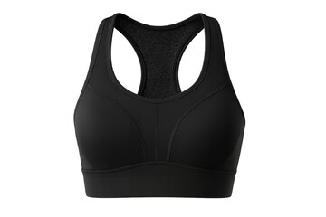 Isolated black sports bra with transparent background, activewear cut-out image