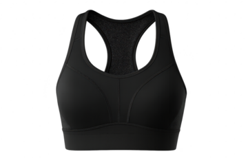 Isolated black sports bra with transparent background, activewear cut-out image