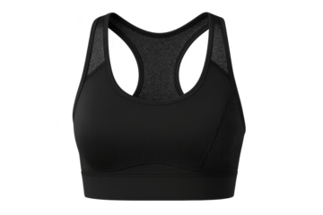 Black sports bra isolated on transparent background, breathable active wear