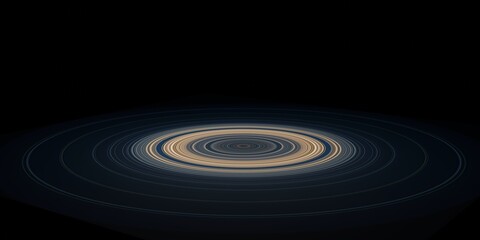 Abstract concentric circles with light effect on black