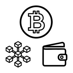 Cryptocurrency Icon Set Bitcoin Blockchain Wallet Outline