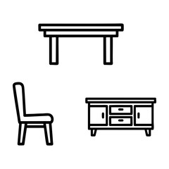 Dining Room Icon Set Table Chair Sideboard Cabinet Outline