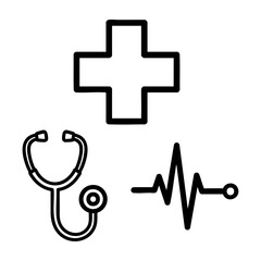 Obraz premium Medical Icon Set Cross Stethoscope Heartbeat Outline Vector