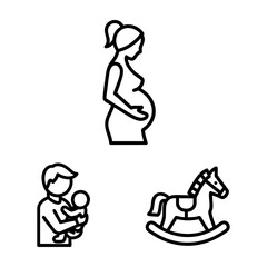 Parenthood Icon Set Pregnant Baby Hip Rocking Horse Line