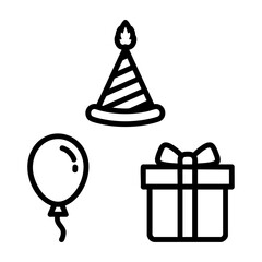 Kids Celebration Icon Set Birthday Hat Balloon Present Box