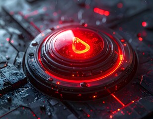 Close-up of a futuristic glowing red circular device