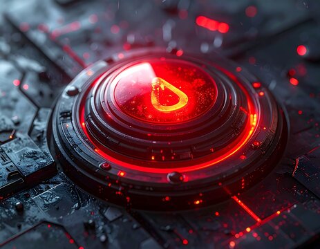 Close-up of a futuristic glowing red circular device