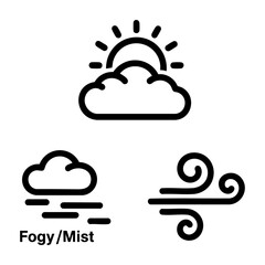 Weather Conditions Icon Set Partly Cloudy Fog Wind Outline