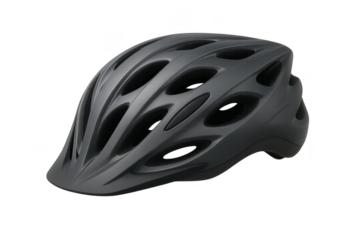 Matte black bicycle helmet isolated on transparent background, safety gear