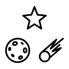 Celestial Weather Icon Set Star Full Moon Comet Outline Art