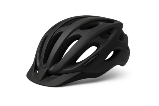 Sleek black bicycle helmet, isolated on a transparent background for design