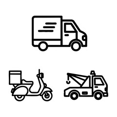 Delivery Service Icon Set Van Scooter Tow Truck Outline