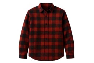 Isolated red and black buffalo plaid shirt on transparent background, fall fashion