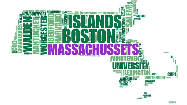 Massachusetts State Animated Word Cloud Map Silhouette