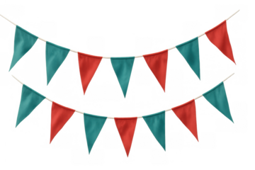 Colorful party bunting creating festive atmosphere for celebration and event decoration against transparent background