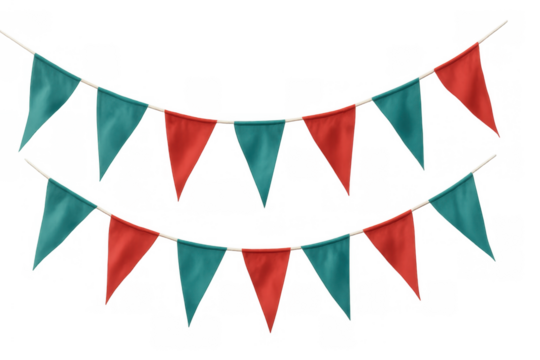 Colorful party bunting creating festive atmosphere for celebration and event decoration against transparent background