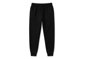 Isolated black jogger pants on transparent backdrop for easy customization