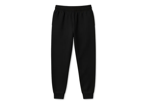 Isolated black jogger pants on transparent backdrop for easy customization