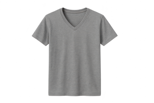 Grey V-Neck T-Shirt isolated on transparent background for easy mockup use