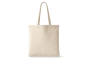 Beige canvas tote bag isolated on a transparent background for mockups, stock