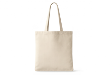 Beige canvas tote bag isolated on a transparent background for mockups, stock