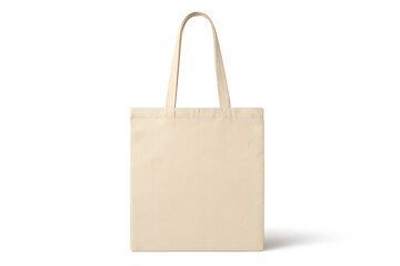 Isolated beige reusable shopping bag on transparent background, mockup, eco friendly