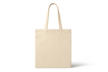 Isolated beige reusable shopping bag on transparent background, mockup, eco friendly