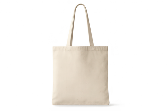Beige canvas tote bag isolated on a transparent background for mockups, stock