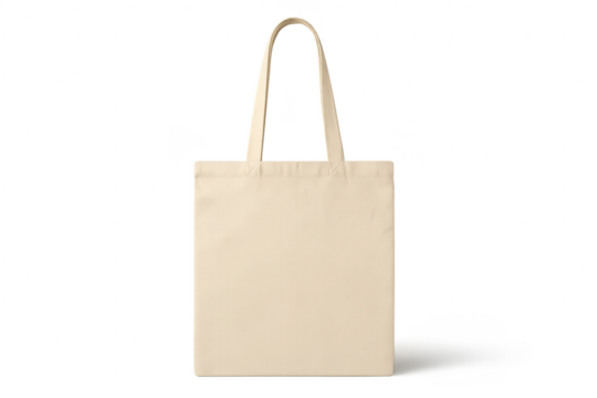 Isolated beige reusable shopping bag on transparent background, mockup, eco friendly