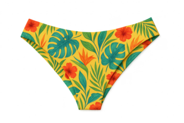 Vibrant tropical print bikini bottom, isolated on transparent background.