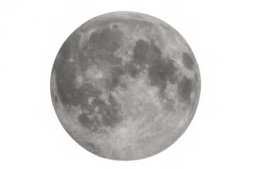 Full moon against a transparent background showing lunar surface craters and orbital celestial body details