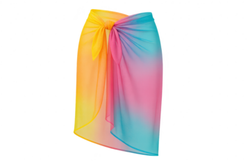 Vibrant gradient sarong beach wrap skirt isolated on transparent background