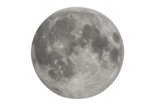Full moon against a transparent background showing lunar surface craters and orbital celestial body details